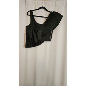 Black One-Shoulder Pleated Ruffle Dress